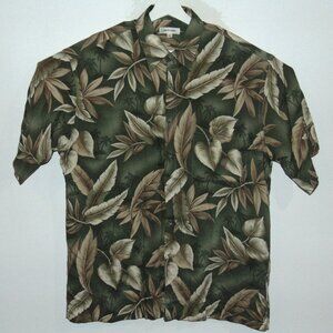 Pierre Cardin Men Short Sleeve Hawaiian Shirt Rayon Green Floral Size Large